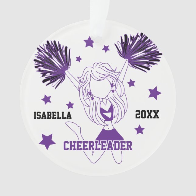 Purple and White Cheerleader Ornament (Front)