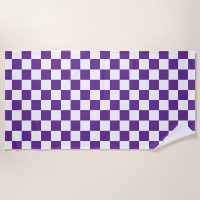 purple and white Chequerboard Pattern Beach Towel (Front)