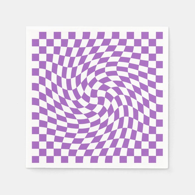 Purple and White Chequered Chequerboard Pattern  Napkin (Front)