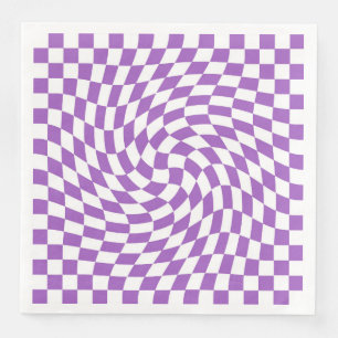 Purple and White Chequered Chequerboard Pattern Napkin