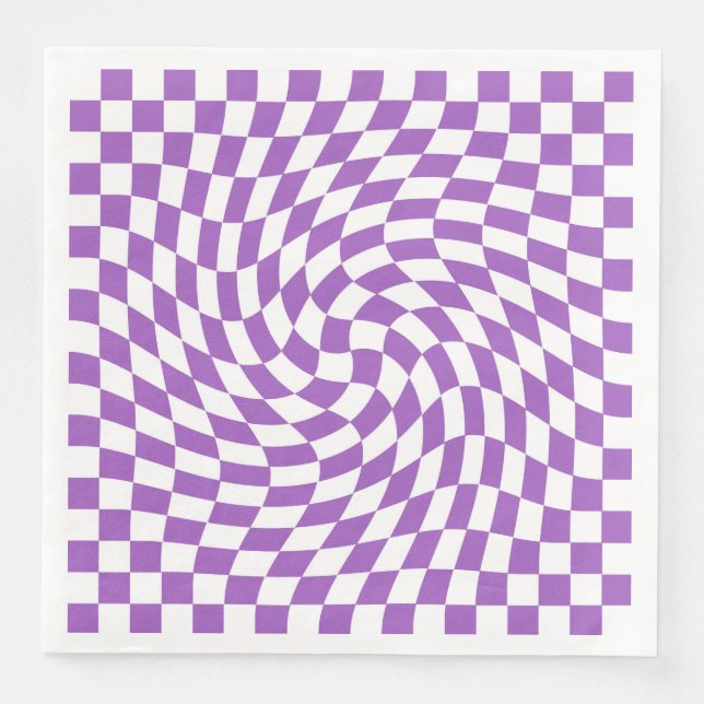 Purple and White Chequered Chequerboard Pattern  Napkin (Front)