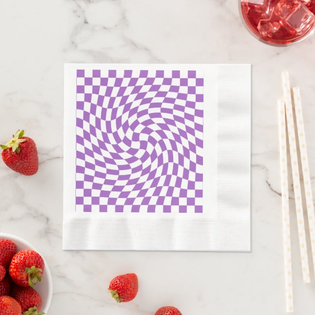 Purple and White Chequered Chequerboard Pattern Napkin (Insitu)