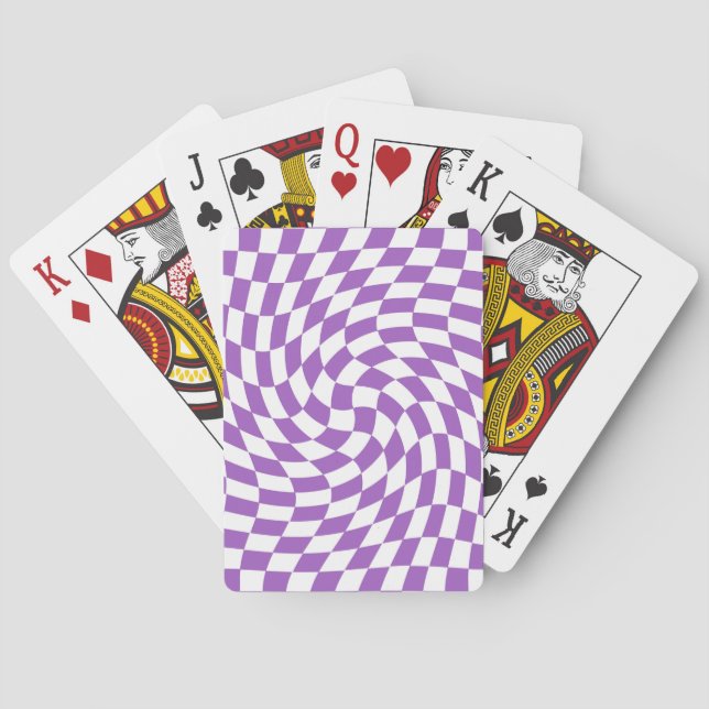 Purple and White Chequered Chequerboard Pattern  Playing Cards (Back)