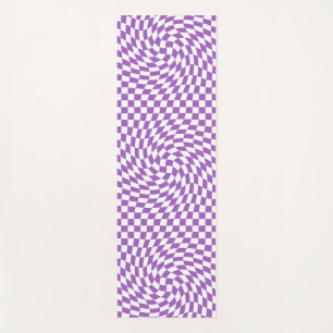 Purple and White Chequered Chequerboard Pattern   Yoga Mat