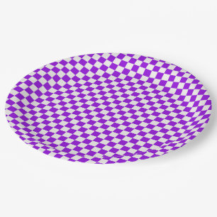 Purple and White Chequered Paper Plates