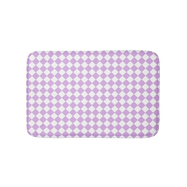 Purple and White Chequered Pattern Bath Mat (Front)