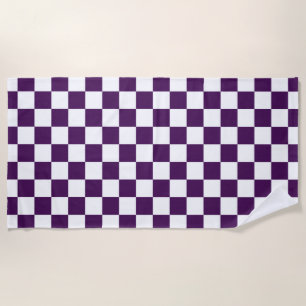 Purple and White Chequered Pattern Beach Towel