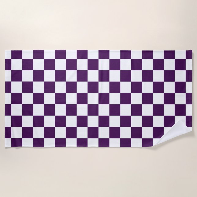 Purple and White Chequered Pattern Beach Towel (Front)
