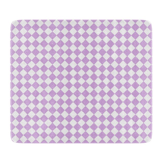 Purple and White Chequered Pattern Cutting Board (Front)