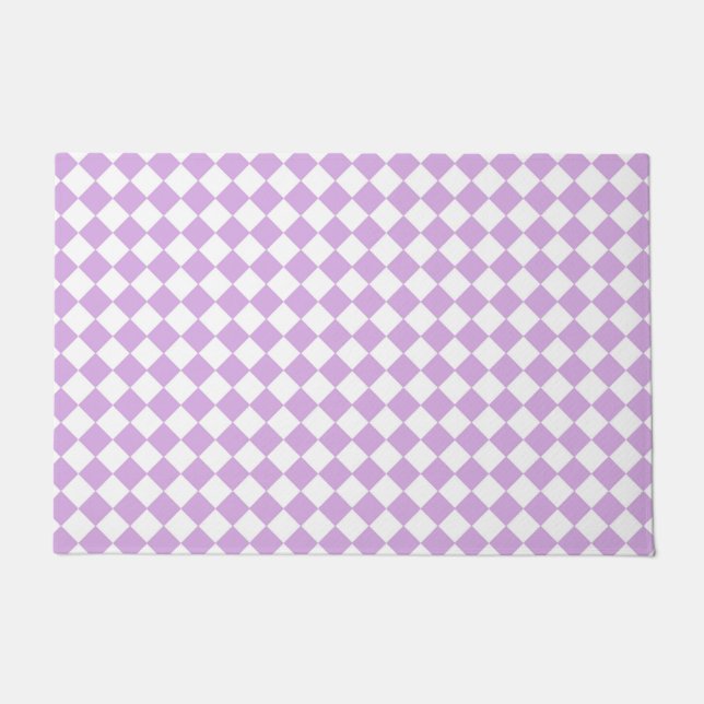 Purple and White Chequered Pattern Doormat (Front)