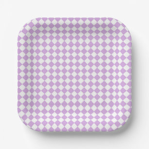 Purple and White Chequered Pattern Paper Plate