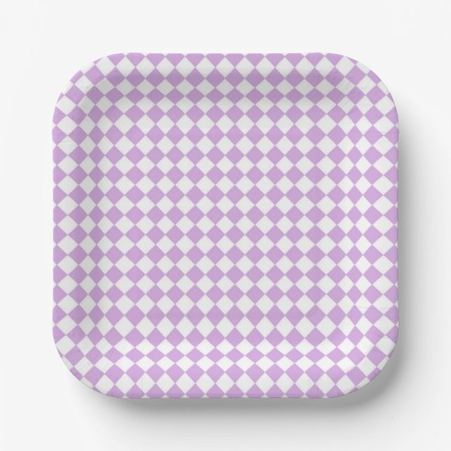 Purple and White Chequered Pattern Paper Plate (Front)