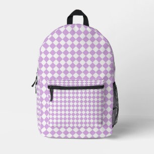 Purple and White Chequered Pattern Printed Backpack