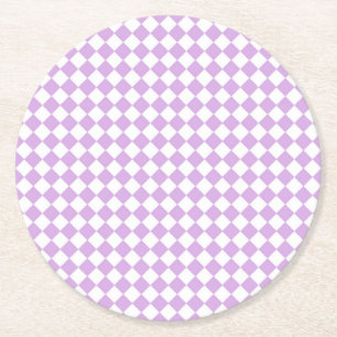 Purple and White Chequered Pattern Round Paper Coaster