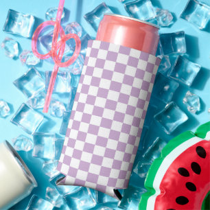 Purple and White Chequered Pattern Seltzer Can Cooler