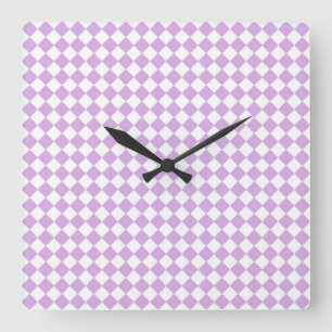 Purple and White Chequered Pattern Square Wall Clock