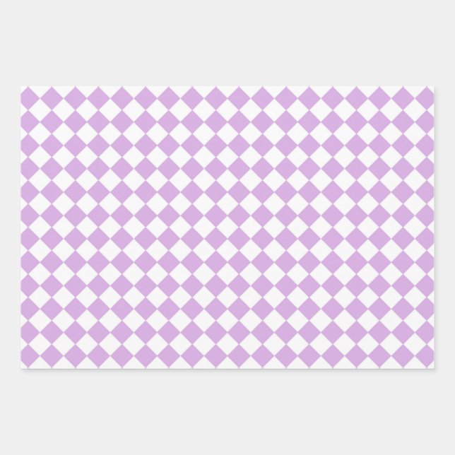 Purple and White Chequered Pattern Wrapping Paper Sheet (Front)