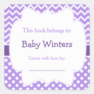 Purple and White Chevron  and Polka Dots Bookplate Square Sticker