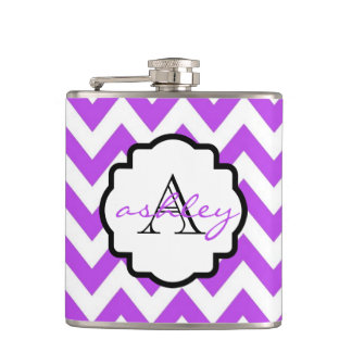 Purple and White Chevron Monogram Flask