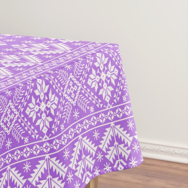 Purple and White Christmas Fair Isle Pattern Tablecloth (In Situ)