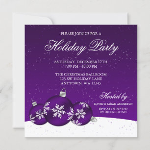 Purple and White Christmas Ornaments Holiday Party Invitation