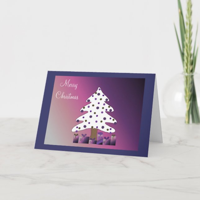 Purple and White Christmas Tree Holiday Card (Front)