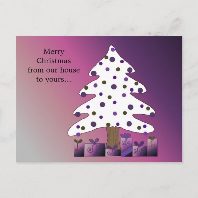 Purple and White Christmas Tree Holiday Postcard (Front)