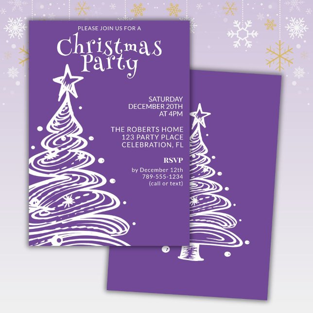 Purple and White Christmas Tree Party Invitation (Creator Uploaded)