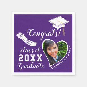 Purple and White Class 2025 Grad Photo Graduation Napkin