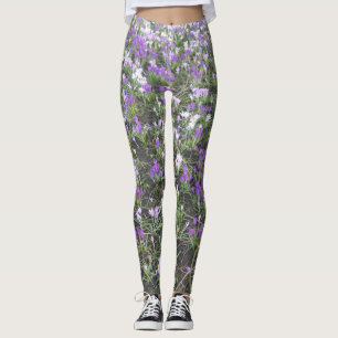 Purple and White Crocus Spring Flowers Leggings