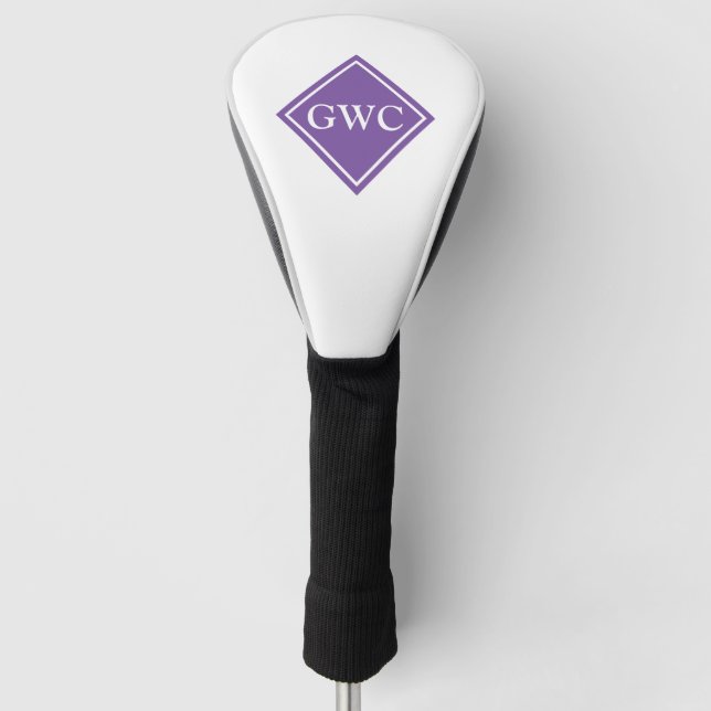 Purple And White Custom Monogram Golf Head Cover (Front)