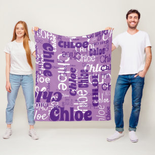  Purple and White Custom Name Pattern Retro Fonts Fleece Blanket