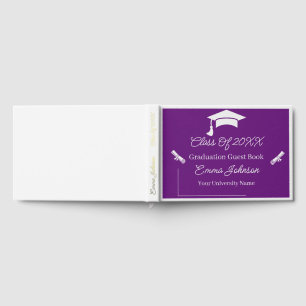 Purple And White Customisable Graduation Guest Book