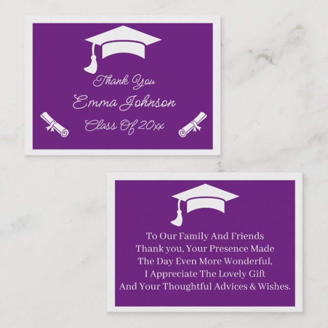 Purple And White Customised Graduation Thank You Card (Front/Back)