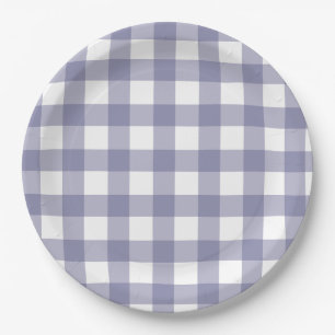 Purple and White Dainty Buffalo check Paper Plate