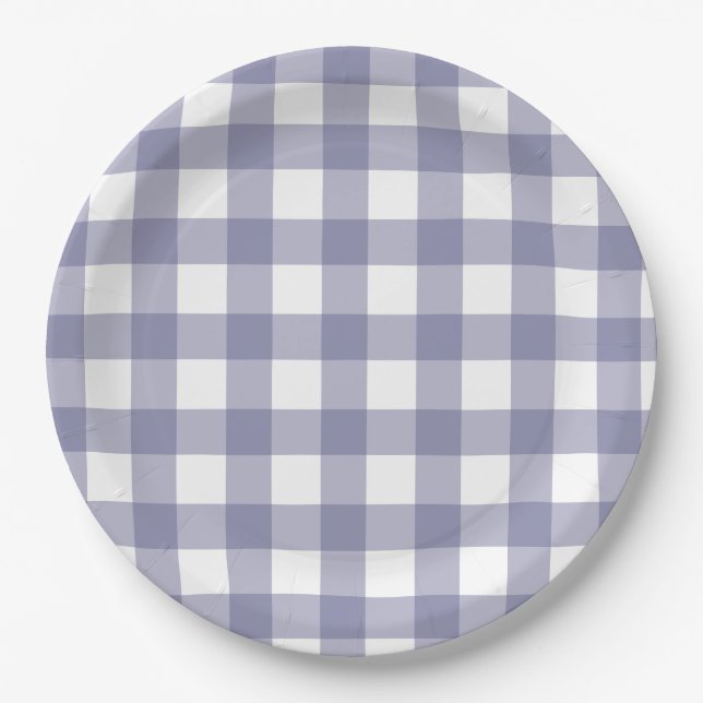 Purple and White Dainty Buffalo check Paper Plate (Front)