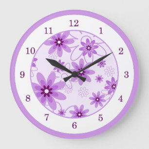 Purple and White Daisies Large Clock