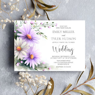 Purple and White Daisies Wedding Invitation