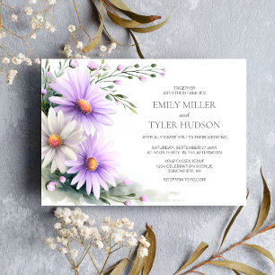 Purple and White Daisies Wedding  Invitation