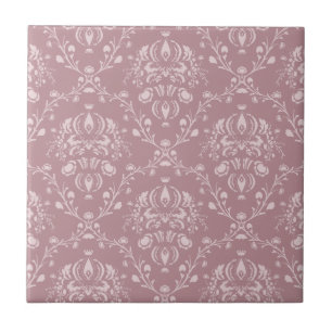 Purple and White Damask Ceramic Tile
