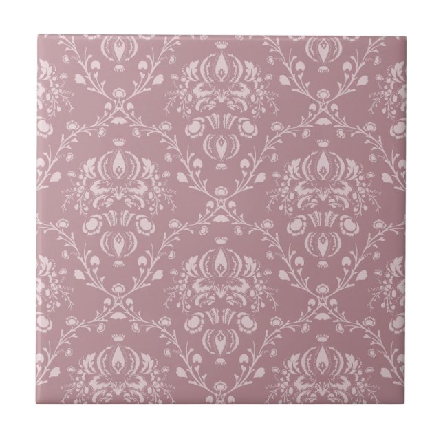 Purple and White Damask Ceramic Tile (Front)