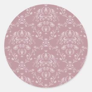 Purple and White Damask Classic Round Sticker