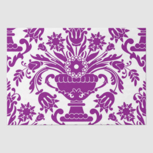 Purple and White Damask Floral Elegant Decoupage Tissue Paper