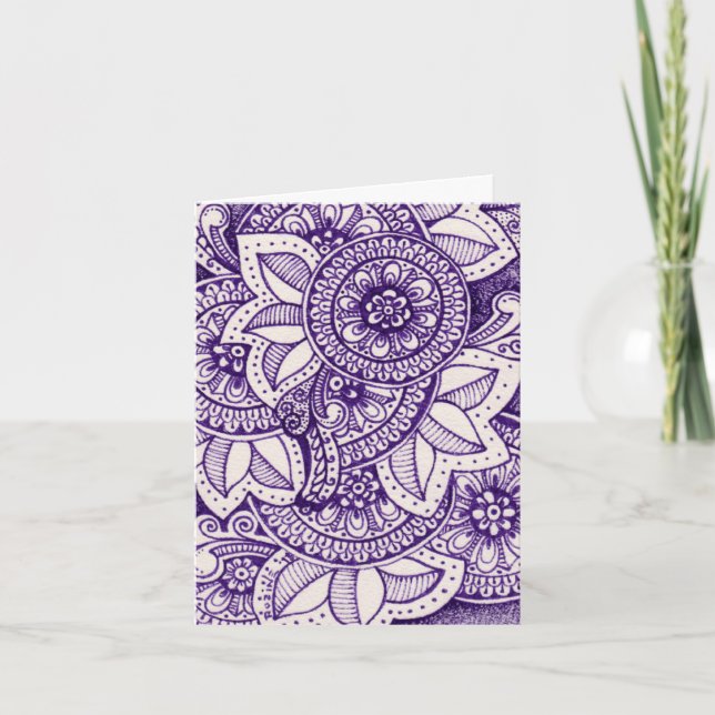 Purple and White Damask Indian Mandala Thank You Card (Front)