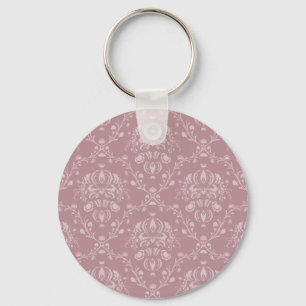 Purple and White Damask Key Ring