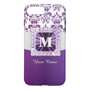 Purple and white damask monogram iPhone 8 plus/7 plus case