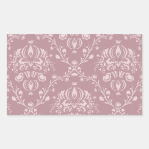 Purple and White Damask Rectangular Sticker