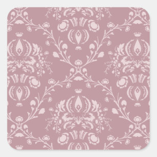 Purple and White Damask Square Sticker