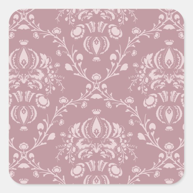 Purple and White Damask Square Sticker (Front)