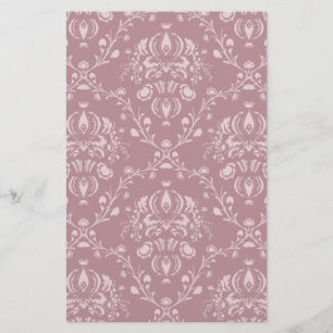 Purple and White Damask Stationery